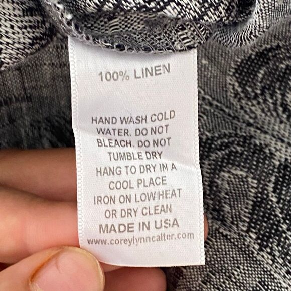 Corey Lynn Calter Jumpsuit Small • Gray Botanical Leaf Print • Wide Leg Linen Bl - Picture 4 of 10